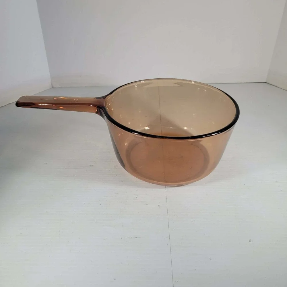 Visions Corning Saucepan Pot 1.5L Amber NO LID Good Vintage Glass Cookware USA